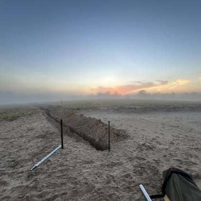 New build electrical trench at sunrise
